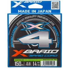Шнур плетен. YGK X-Braid Braid Cord X4 150m #1.2/20lb Chartreuse